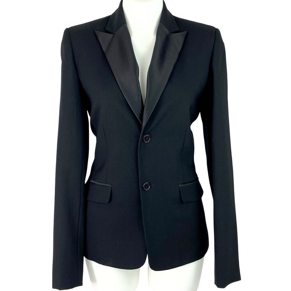 Ralph Ralph Lauren Black 100% Wool Tuxedo Blazer Satin Peak Lapel Vintage M - Picture 2 of 13